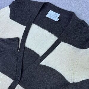 Michael Stars Ivory Gray Stripe Sequin Button Front Cardigan Superfine Wool Sz 2